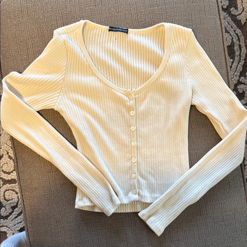 Brandy Melville Cream Ribbed Fitted Button Down Shirt